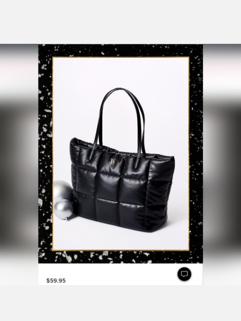 Victoria's secret quilted tote shoulder travel Black bag